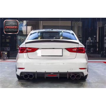 For Audi A3 S3 2017-2020 KB Style Carbon Fiber Rear Diffuser Lip with LED Light