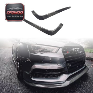 For Audi A3 S3 2013-2016 Carbon Fiber Front Bumper Fog Light Canards Vent Fins