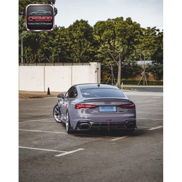 For Audi RS5 B9.5 2020+ A1 Style Carbon Fiber Rear Diffuser Lip with LED Side Splitters