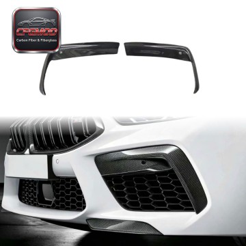 For BMW M8 F91 F92 F93 Dry Carbon Fiber Front Bumper Canards Fog Light Fins