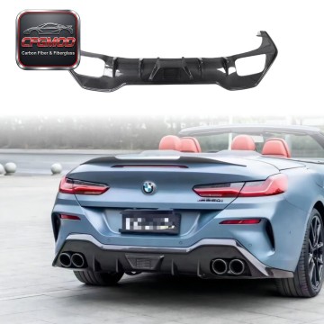 For BMW 8 Series 840i G14 G15 2022+ AC Style Carbon Fiber Rear Diffuser Lip with LED Brake Light
