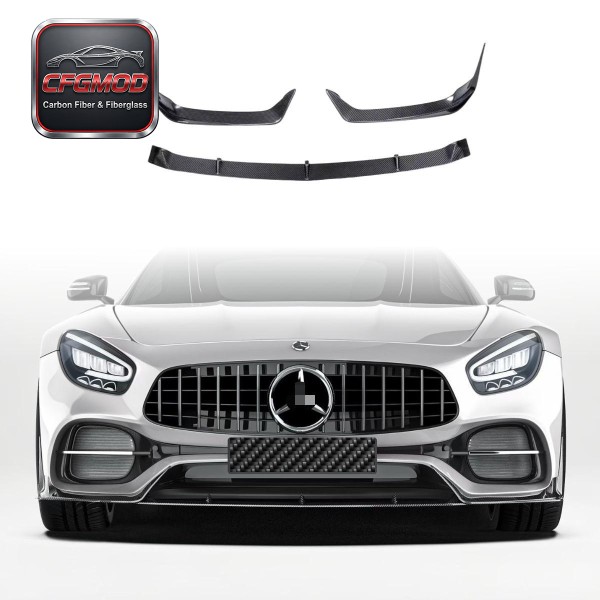 Dry Carbon Fiber P Style 3-Piece Front Lip Splitter for Mercedes AMG GT GTS 2019-2024 Dry Carbon Fiber P Style 3-Piece Front Lip Splitter for Mercedes AMG GT GTS 2019-2024