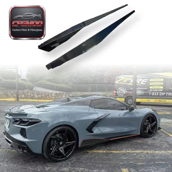 Dry Carbon Fiber Aerodynamic Side Blades Splitters for Chevy Corvette C8 2020-2024+ Dry Carbon Fiber Aerodynamic Side Blades Splitters for Chevy Corvette C8 2020-2024+