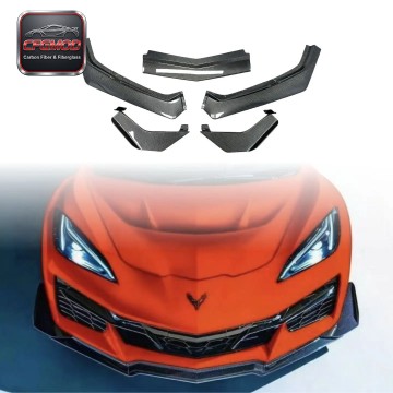 Dry Carbon Fiber ZR1 Style 5-Piece Front Lip Splitter for Chevrolet Corvette C8 Z51 2020+ Dry Carbon Fiber ZR1 Style 5-Piece Front Lip Splitter for Chevrolet Corvette C8 Z51 2020+