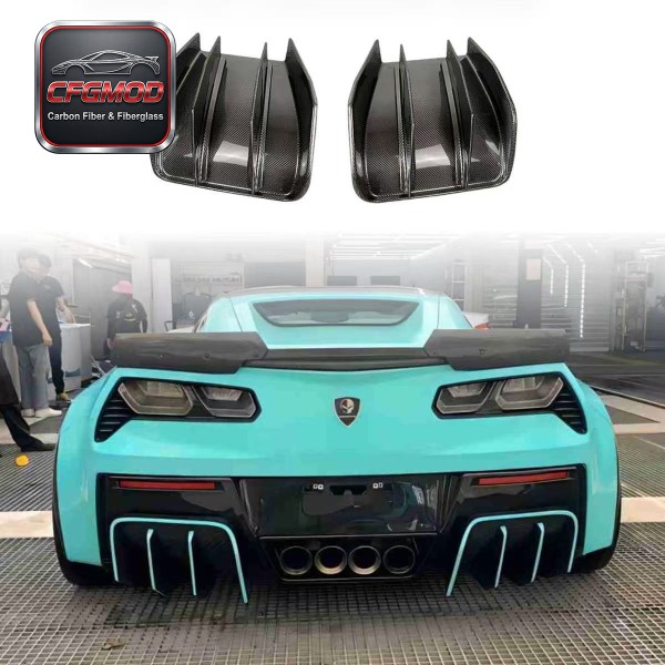 For Chevrolet Corvette C7 Z06 2014-2019 Carbon Fiber 2 Piece Rear Bumper Lip Rear Diffuser