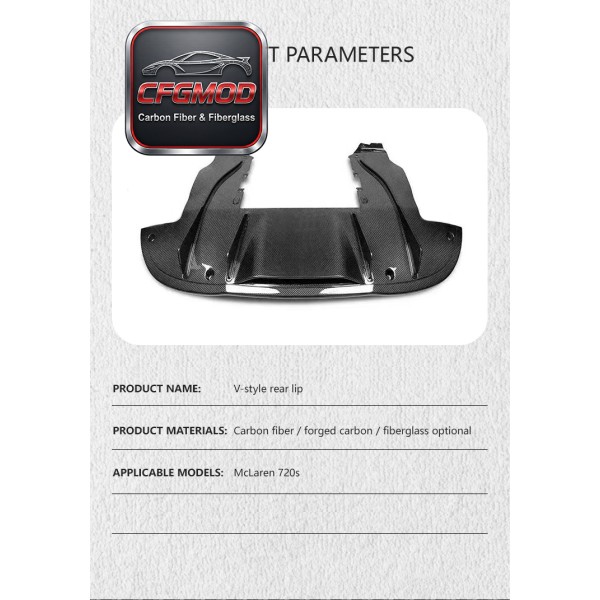 For McLaren 720S V Style Carbon Fiber Rear Lip Rear Bumper Diffuser