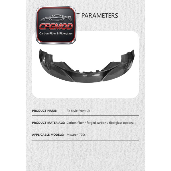 For McLaren 720S RY Style Carbon Fiber Front Lip Front Bumper Splitter