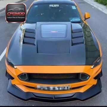 Transparent Window Style Carbon Fiber Front Engine Hood Bonnet for 2015-2022 Ford Mustang Tuning Parts