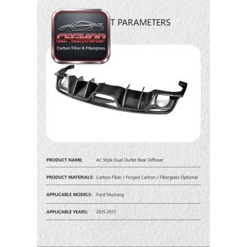 For Ford Mustang 2015-2017 AC Style Carbon Fiber Rear Bumper Lip Dual Exhaust For Ford Mustang 2015-2017 AC Style Carbon Fiber Rear Bumper Lip Dual Exhaust
