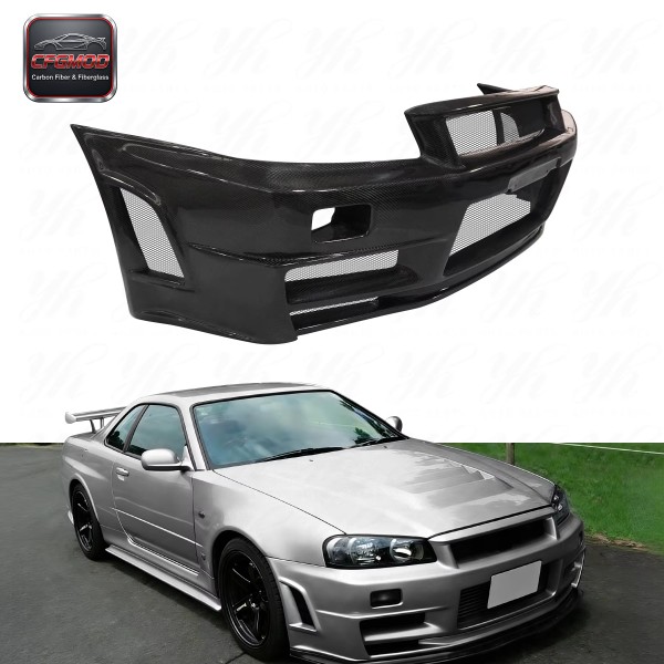 Black Carbon Fiber Front Bumper for Skyline R34 GTR Z-Tune Type with 100% Fitment Black Carbon Fiber Front Bumper for Skyline R34 GTR Z-Tune Type with 100% Fitment