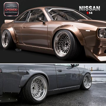 For 1995-1998 S14 Zenki S14A Kouki Rocket Bunny V2 "BOSS" Aero Style Rear Over Fender Flare