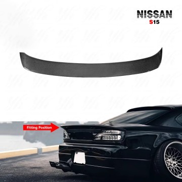 For 1999-2002 S15 Silvia DM Style Duckbill Trunk Spoiler Rear Wing High Gloss Finish 3k Twill Weave Perfect Fitment For 1999-2002 S15 Silvia DM Style Duckbill Trunk Spoiler Rear Wing High Gloss Finish 3k Twill Weave Perfect Fitment