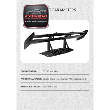 For Porsche 911 992 GT3 RS Carbon Fiber Rear Bumper Aero Wing Spoiler For Porsche 911 992 GT3 RS Carbon Fiber Rear Bumper Aero Wing Spoiler
