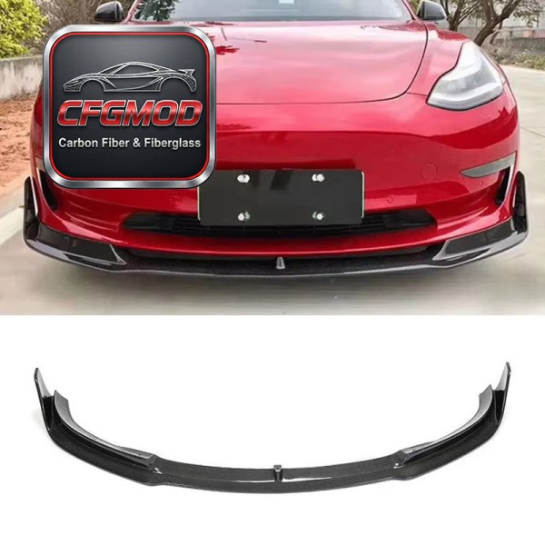 Dry Carbon Fiber V Design Front Spoiler Lip Body Kit for Tesla Model 3 2018 2019 2020 Dry Carbon Fiber V Design Front Spoiler Lip Body Kit for Tesla Model 3 2018 2019 2020