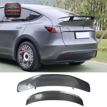 No-Drill Real Carbon Fiber Double Layer Rear Trunk Spoiler Wing for Tesla Model Y