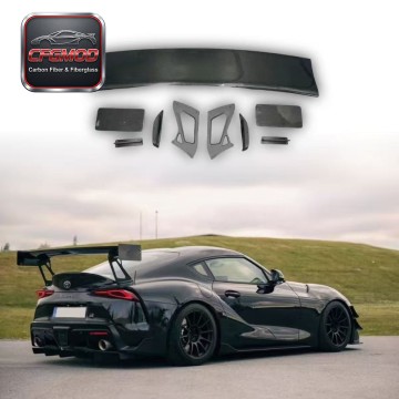 Carbon Fiber V Design GT Rear Wing Spoiler with Stand Mounts for Toyota Supra MK5 A90 A91 Exterior Modification Accessories