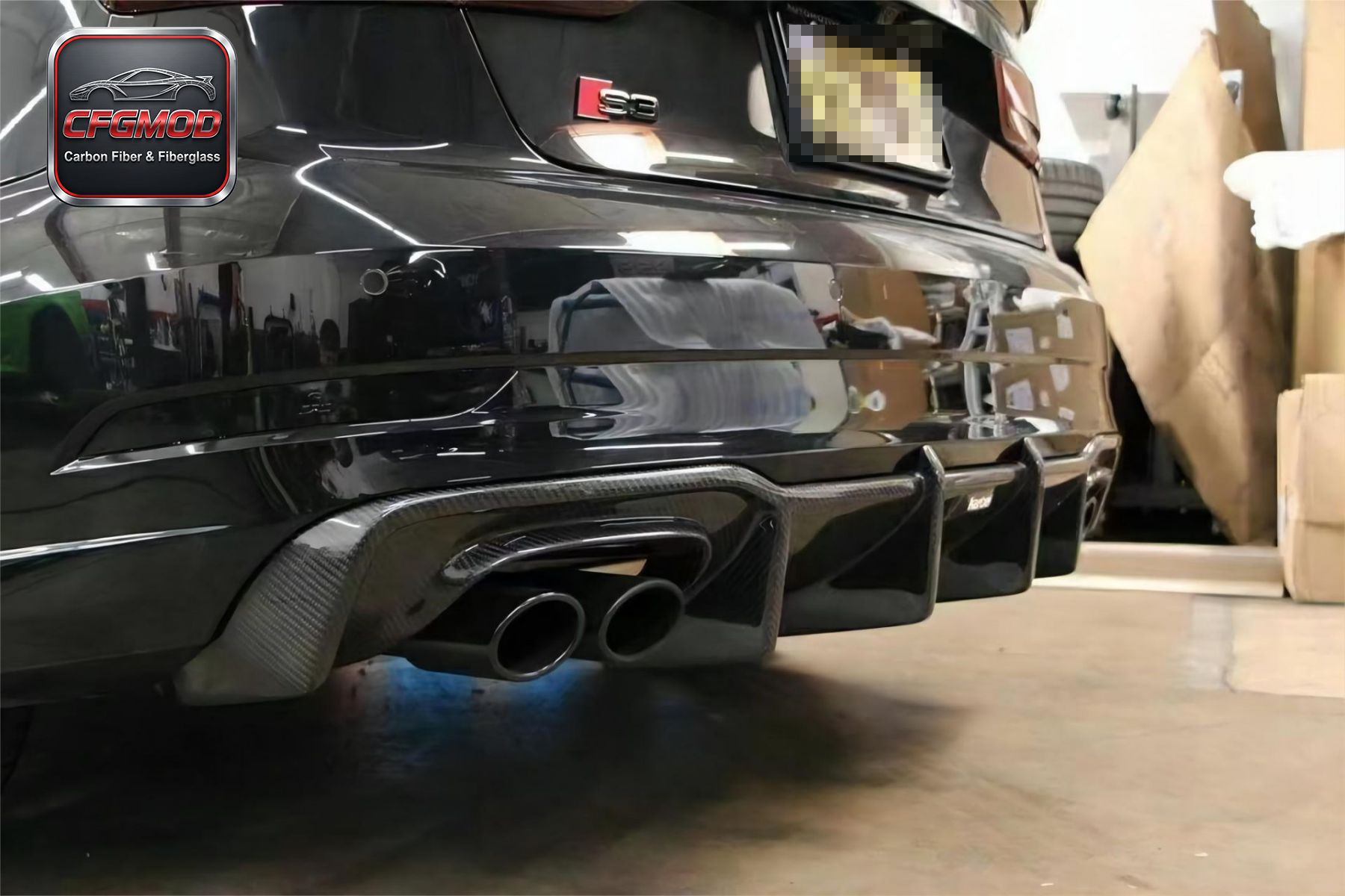 For Audi A3 S3 2013-2020 KB Style Carbon Fiber Blade Rear Lip Diffuser — 2