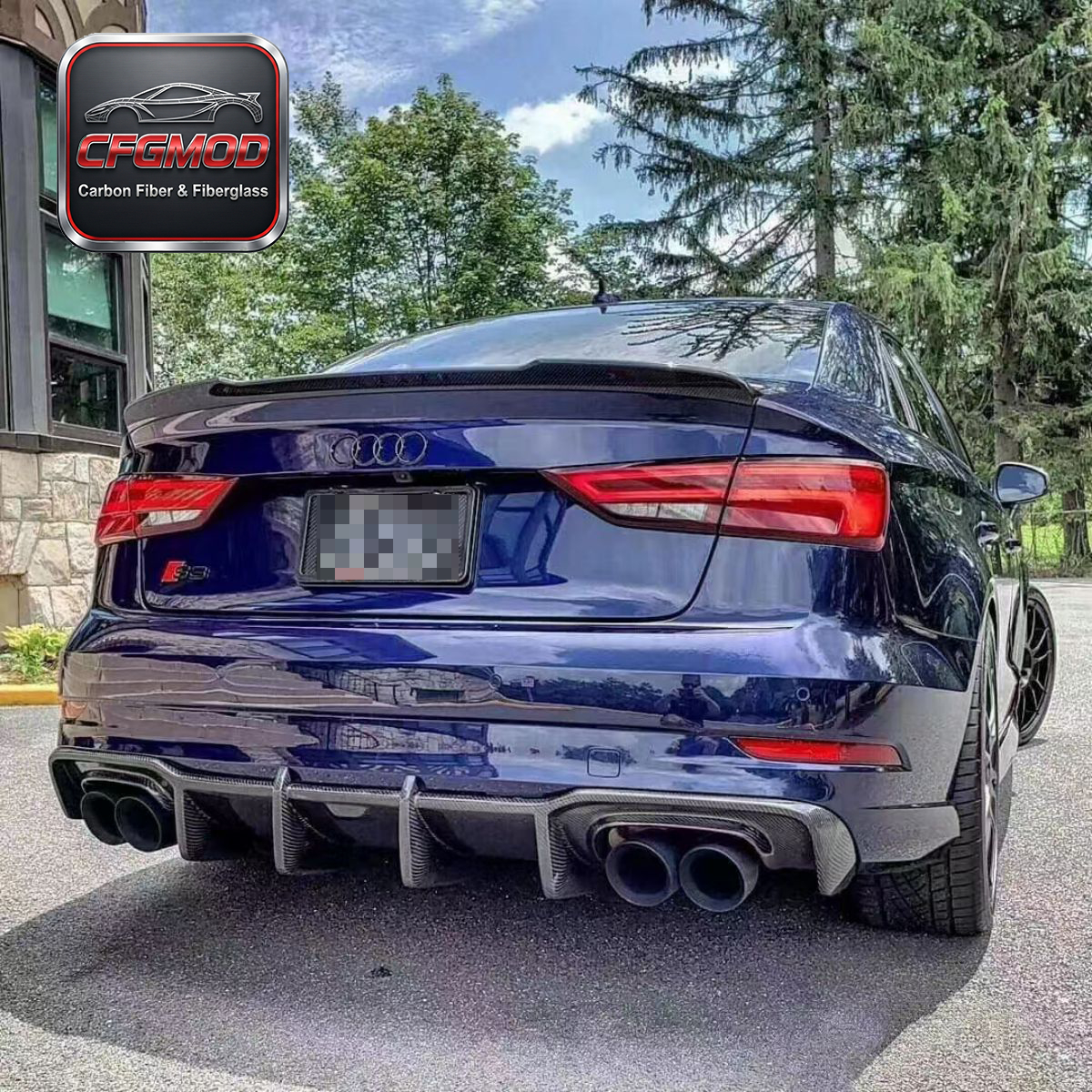 For Audi A3 S3 2013-2020 KB Style Carbon Fiber Blade Rear Lip Diffuser — 3