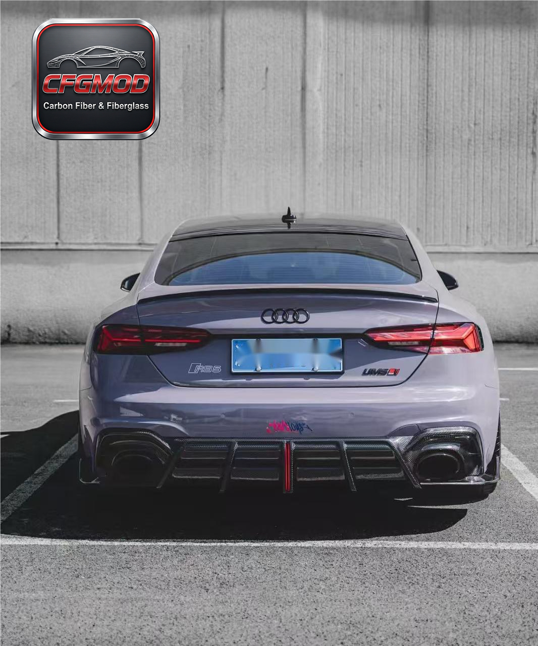 For Audi RS5 B9.5 2020+ A1 Style Carbon Fiber Rear Diffuser Lip with LED Side Splitters — 3