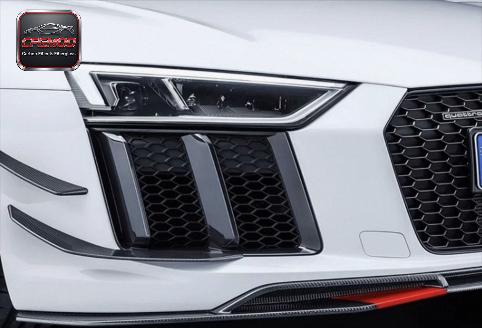 For Audi R8 2017-2022 Carbon Fiber Front Bumper Canards Adhesive Fins — 5