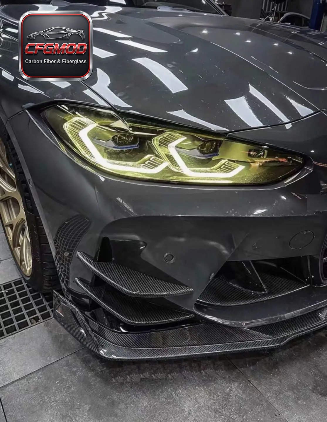 AC Style Dry Carbon Fiber Front Bumper Canards Splitters 4PCS for BMW M3 M4 G8X Tuning Parts — 4