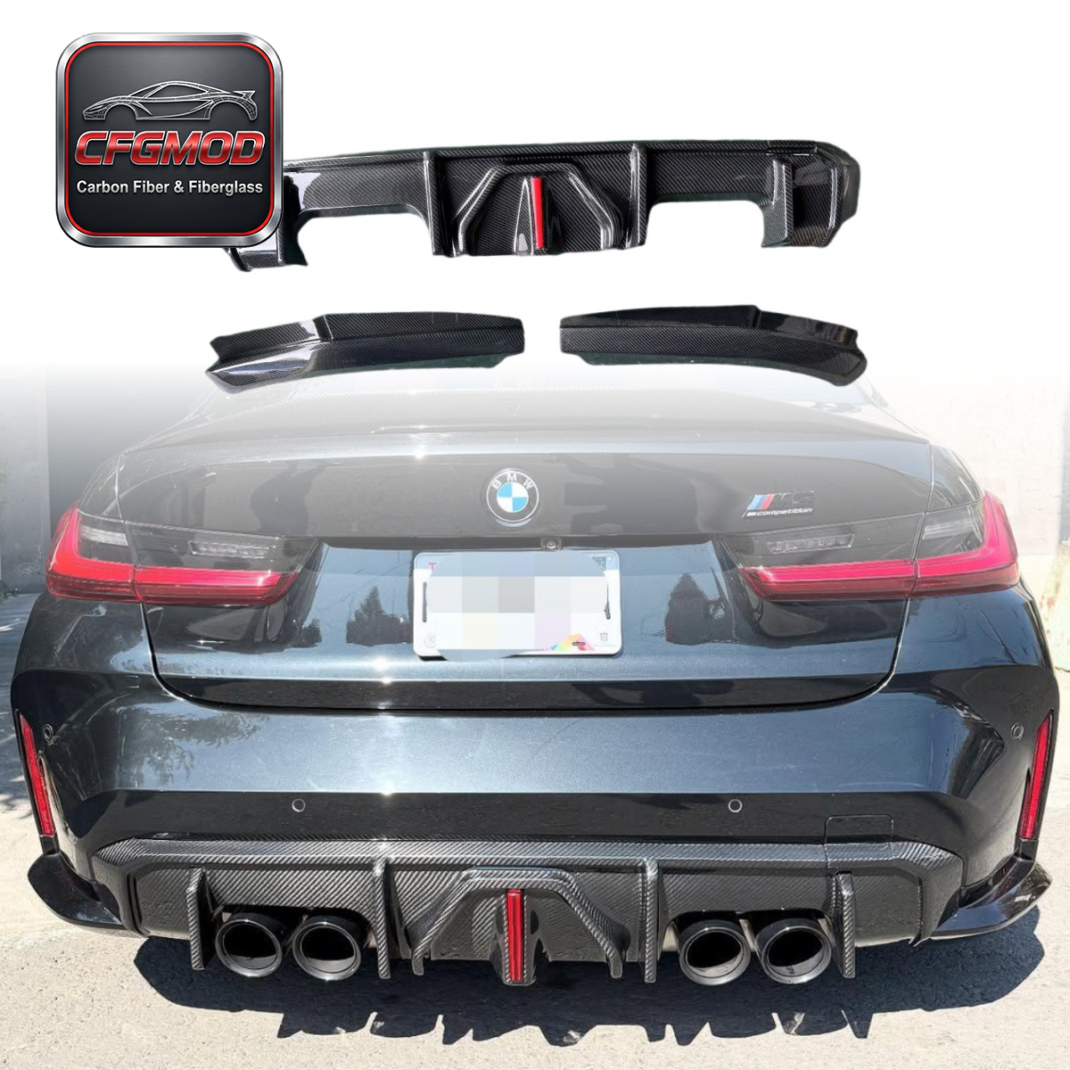 Dry Carbon Fiber Rear Bumper Lip Diffuser with LED Vertical Light for BMW M3 M4 G8X Tuning Parts — 1