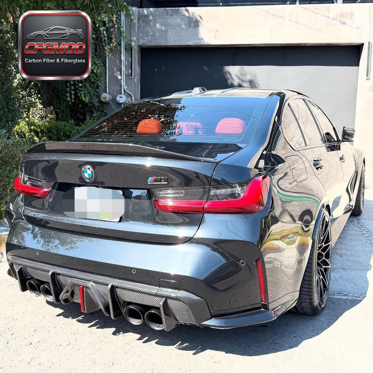 Dry Carbon Fiber Rear Bumper Lip Diffuser with LED Vertical Light for BMW M3 M4 G8X Tuning Parts — 2