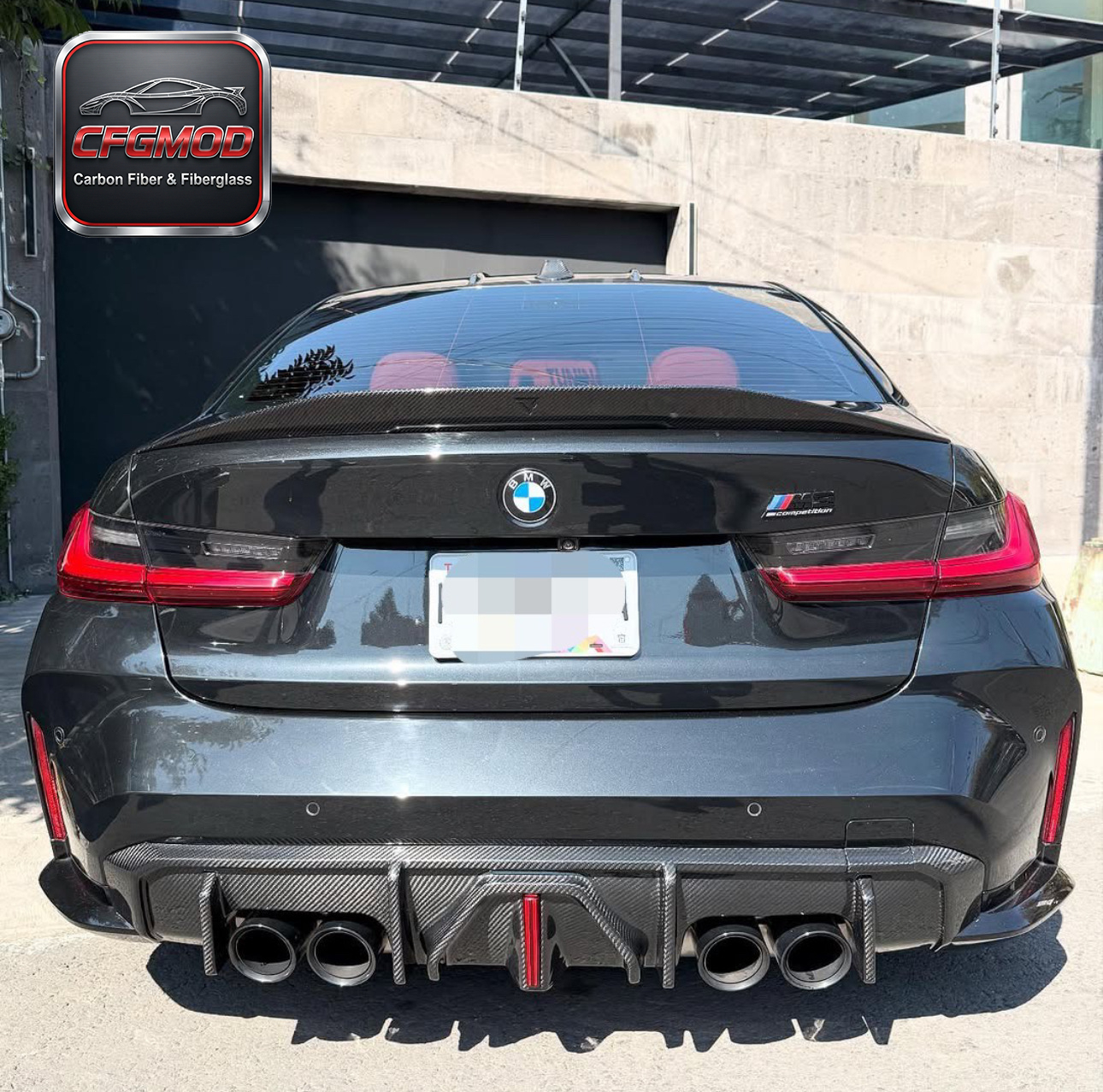 Dry Carbon Fiber Rear Bumper Lip Diffuser with LED Vertical Light for BMW M3 M4 G8X Tuning Parts — 3