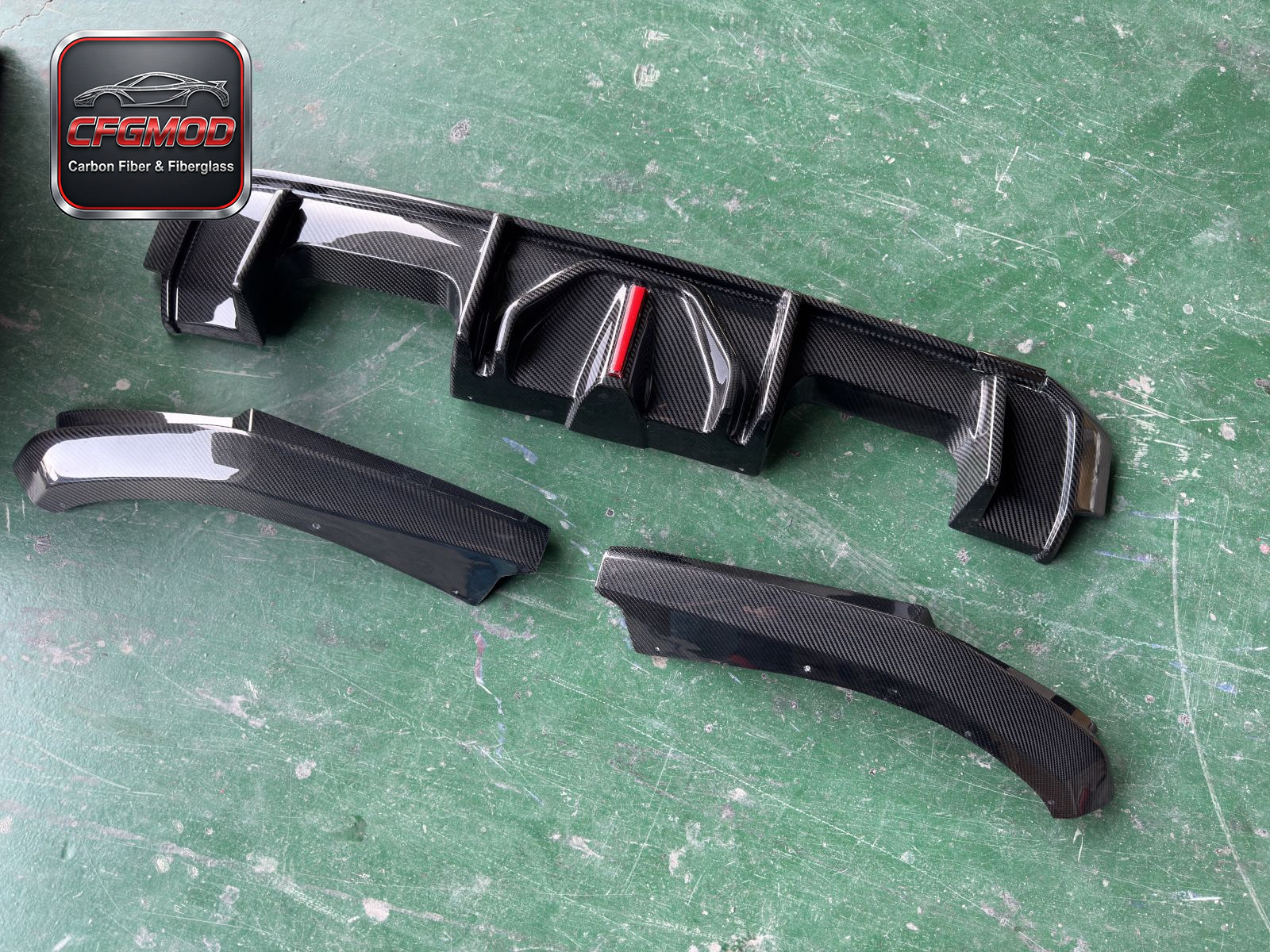 Dry Carbon Fiber Rear Bumper Lip Diffuser with LED Vertical Light for BMW M3 M4 G8X Tuning Parts — 6