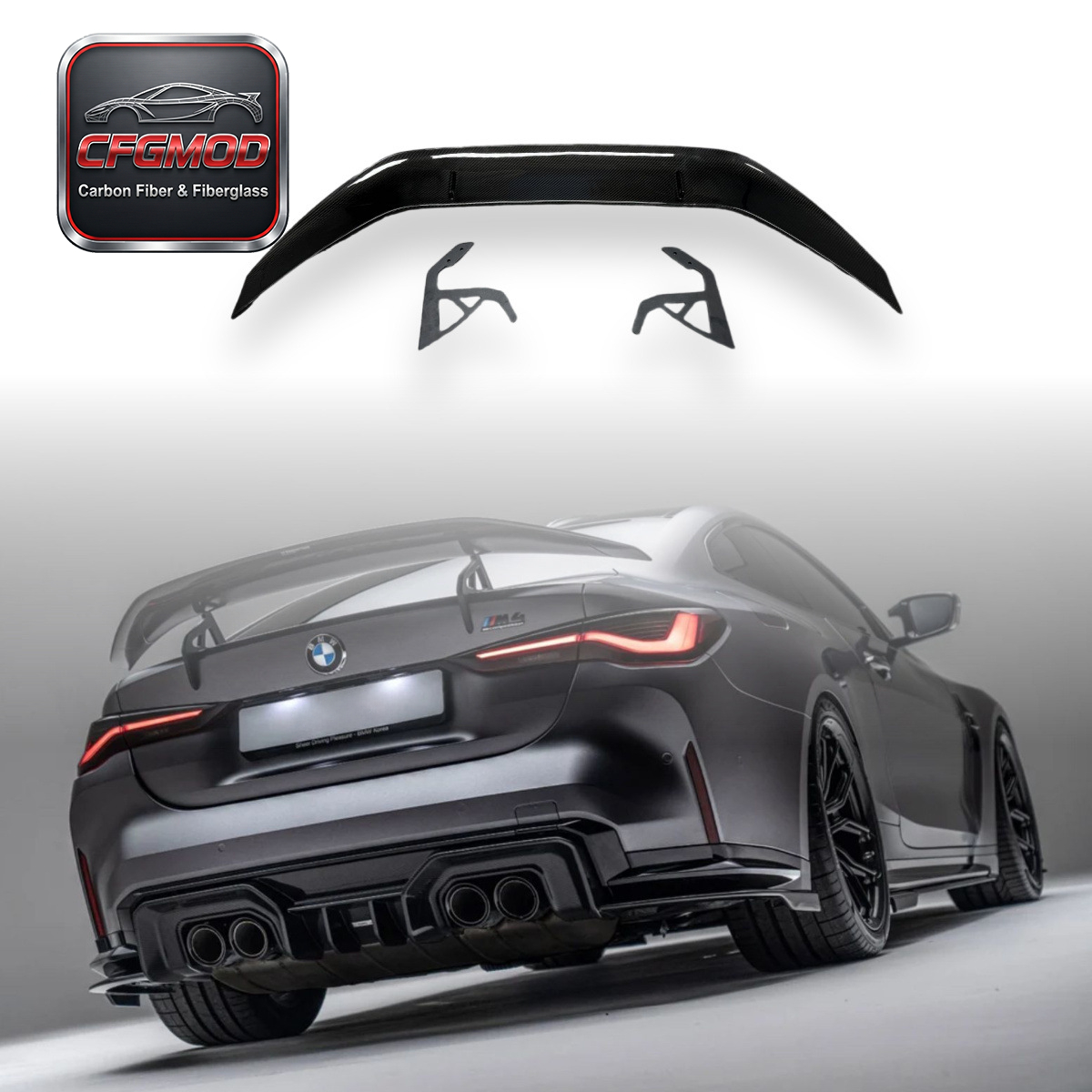 Dry Carbon Fiber AR Design Swan Neck Rear Wing for BMW 2020+ M3 M4 G80 G82 Modification Accessories — 1