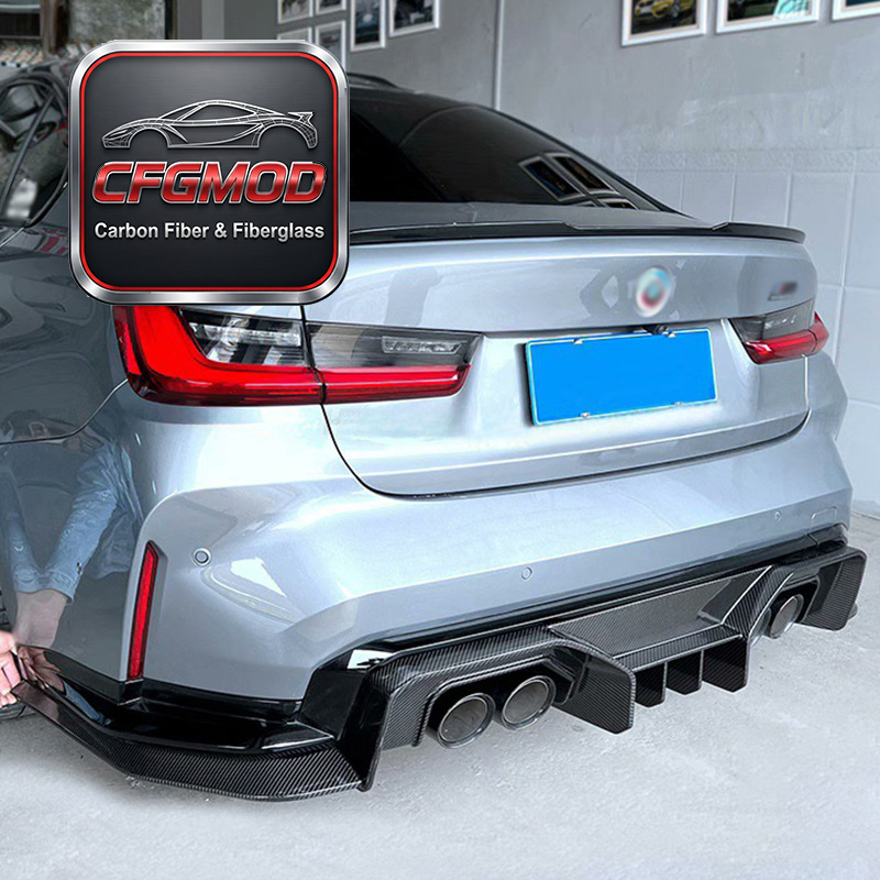 For BMW M3 M4 G80 G82 2021+ AD Style Carbon Fiber Rear Diffuser Bumper Lip — 2