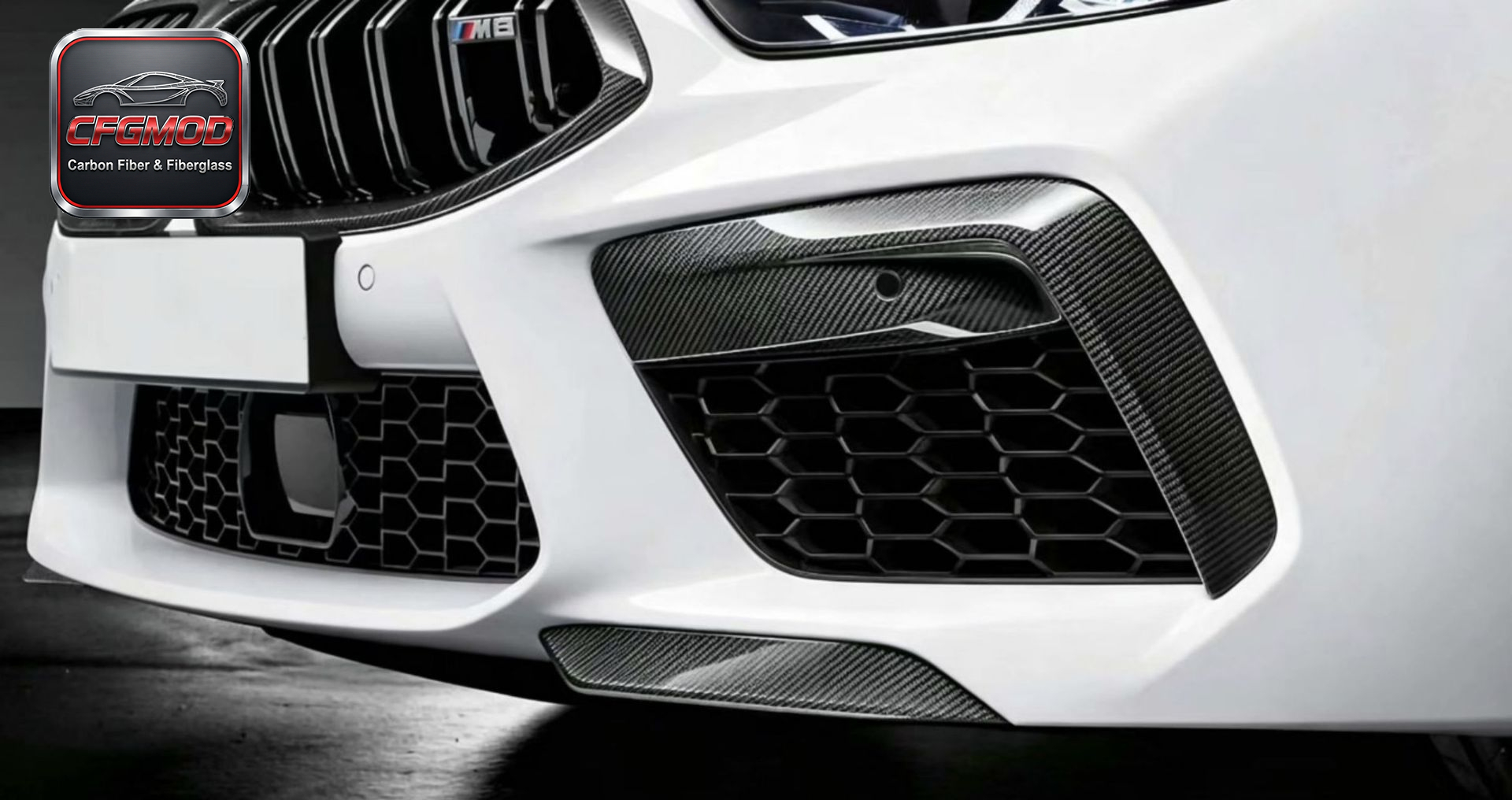 For BMW M8 F91 F92 F93 Dry Carbon Fiber Front Bumper Canards Fog Light Fins — 2
