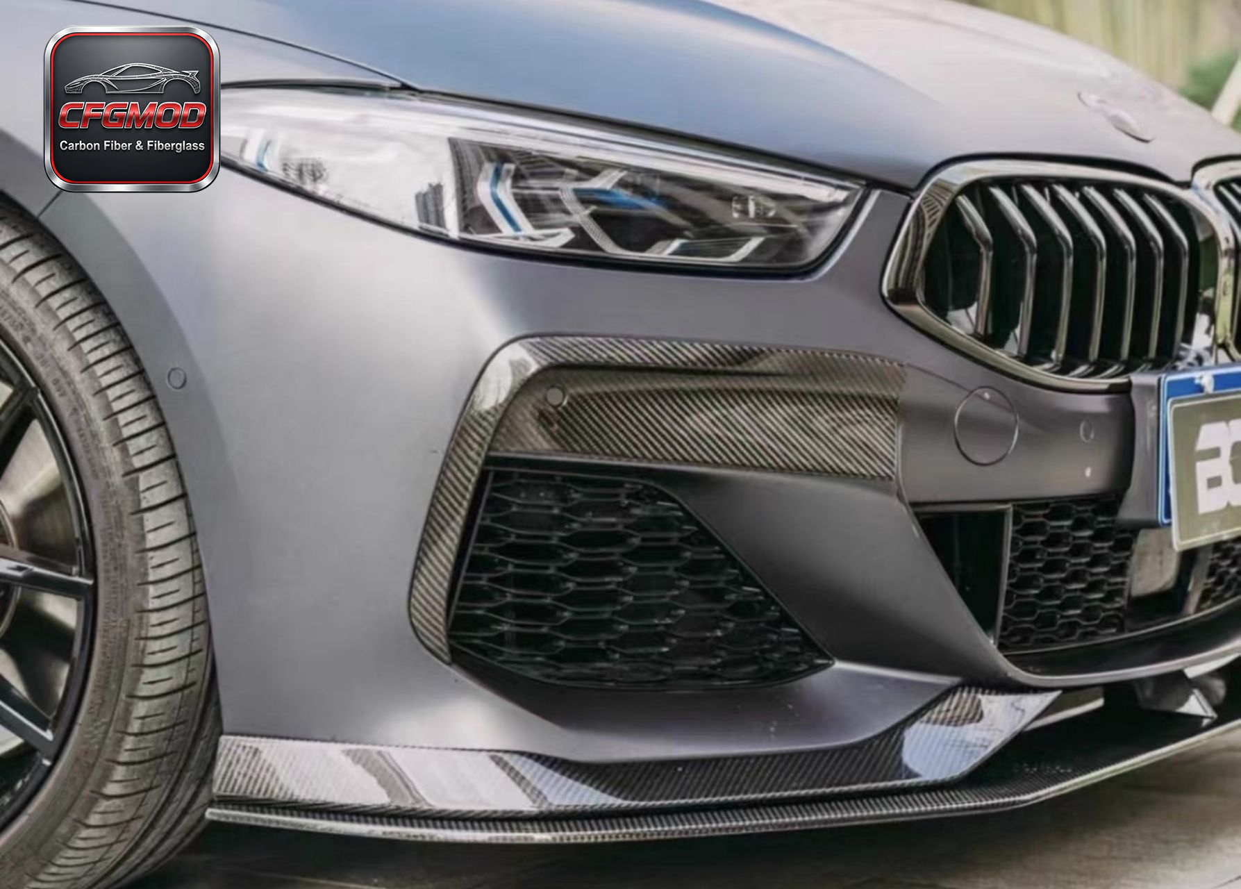 For BMW M8 F91 F92 F93 Dry Carbon Fiber Front Bumper Canards Fog Light Fins — 3