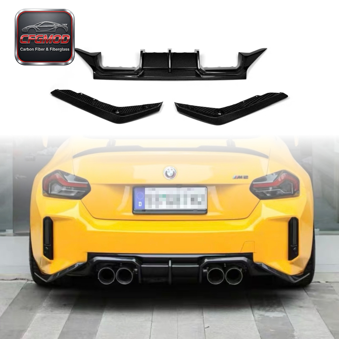 2022+ BMW M2 G87 TRE Style Dry Carbon Fiber Rear Diffuser Lip Side Winglets — 1