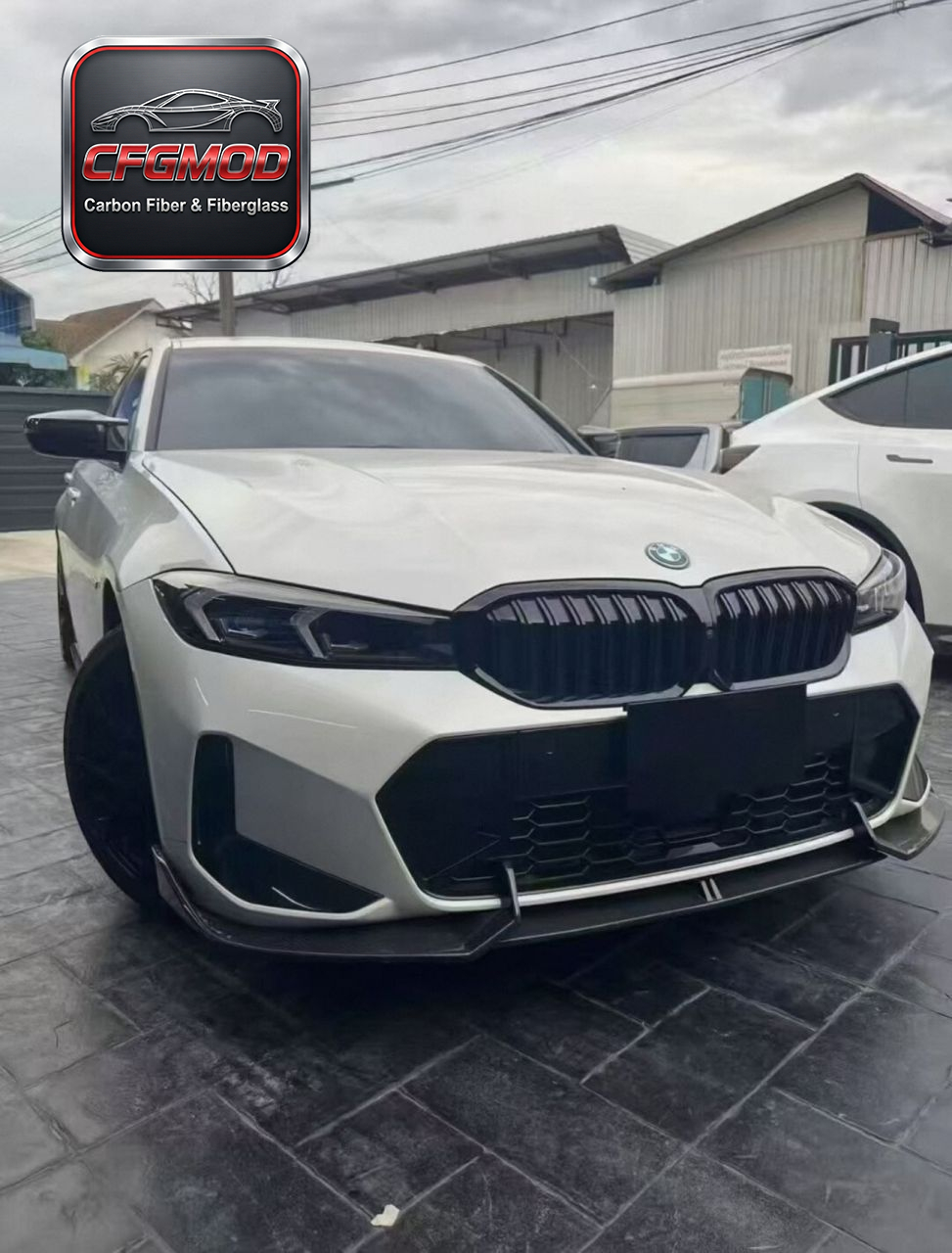 2022+ 3 Series 325i G20 G28 AR Style Carbon Fiber 3-Piece Front Lip Splitter — 4