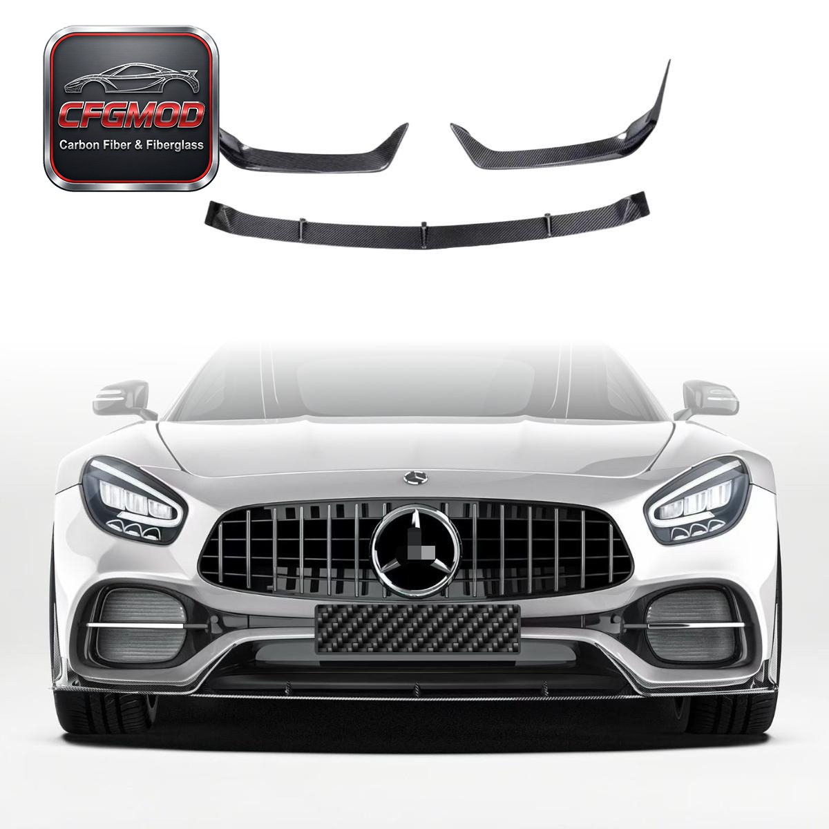 Dry Carbon Fiber P Style 3-Piece Front Lip Splitter for Mercedes AMG GT GTS 2019-2024 — 1