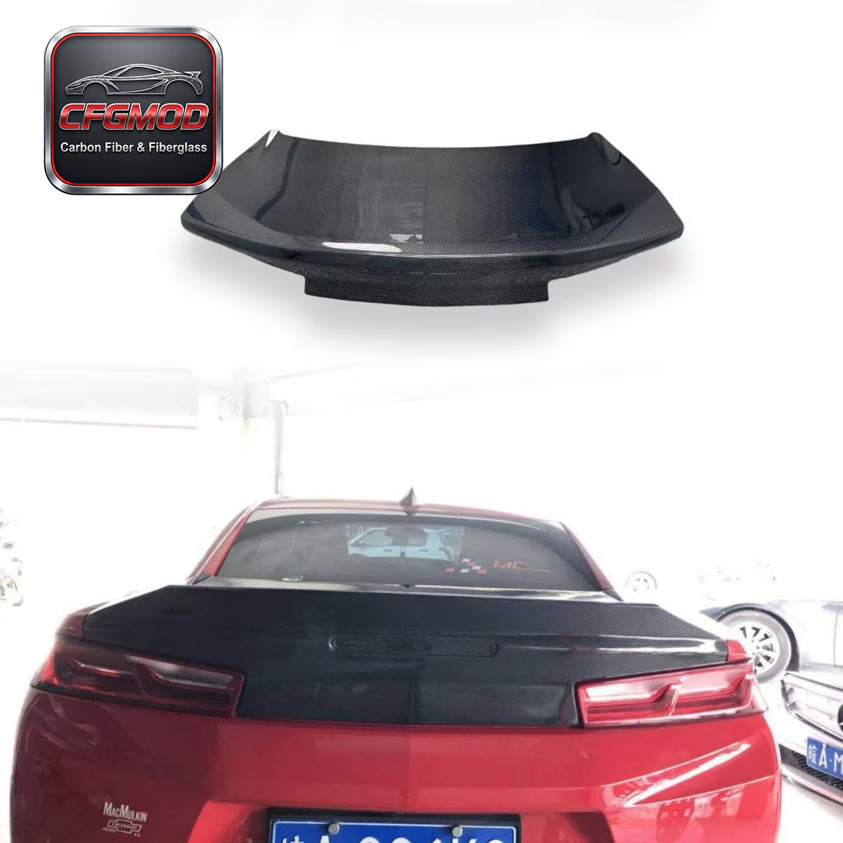 For Chevrolet Camaro 2017-2019 Carbon Fiber Trunk Lid Decklid with Ducktail Spoiler Rear Lip — 1