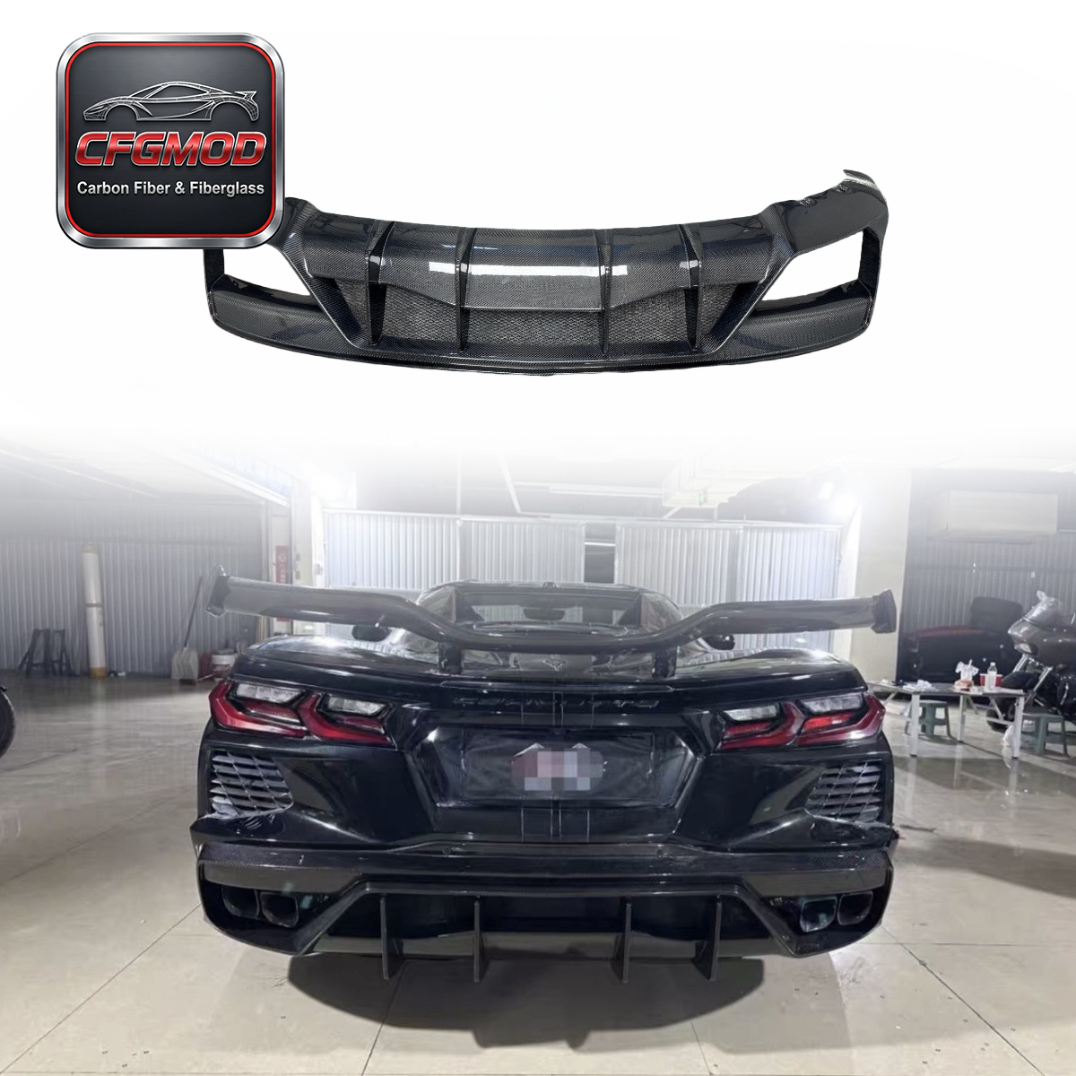 AR-Style Real Carbon Rear Bumper Diffuser for Chevy Corvette C8 2020-2024+ — 1