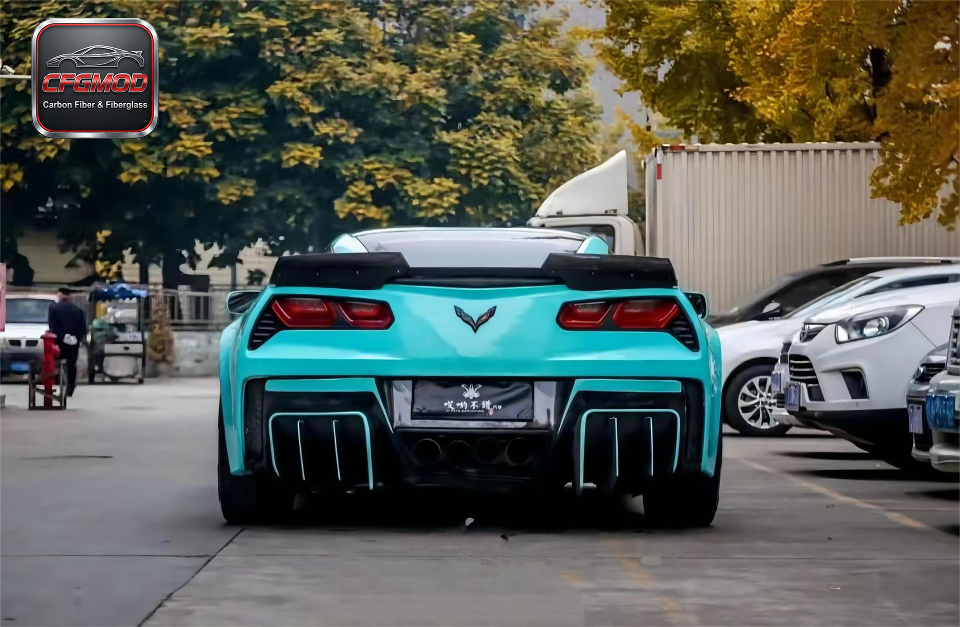 For Chevrolet Corvette C7 Z06 2014-2019 Carbon Fiber 2 Piece Rear Bumper Lip Rear Diffuser — 2