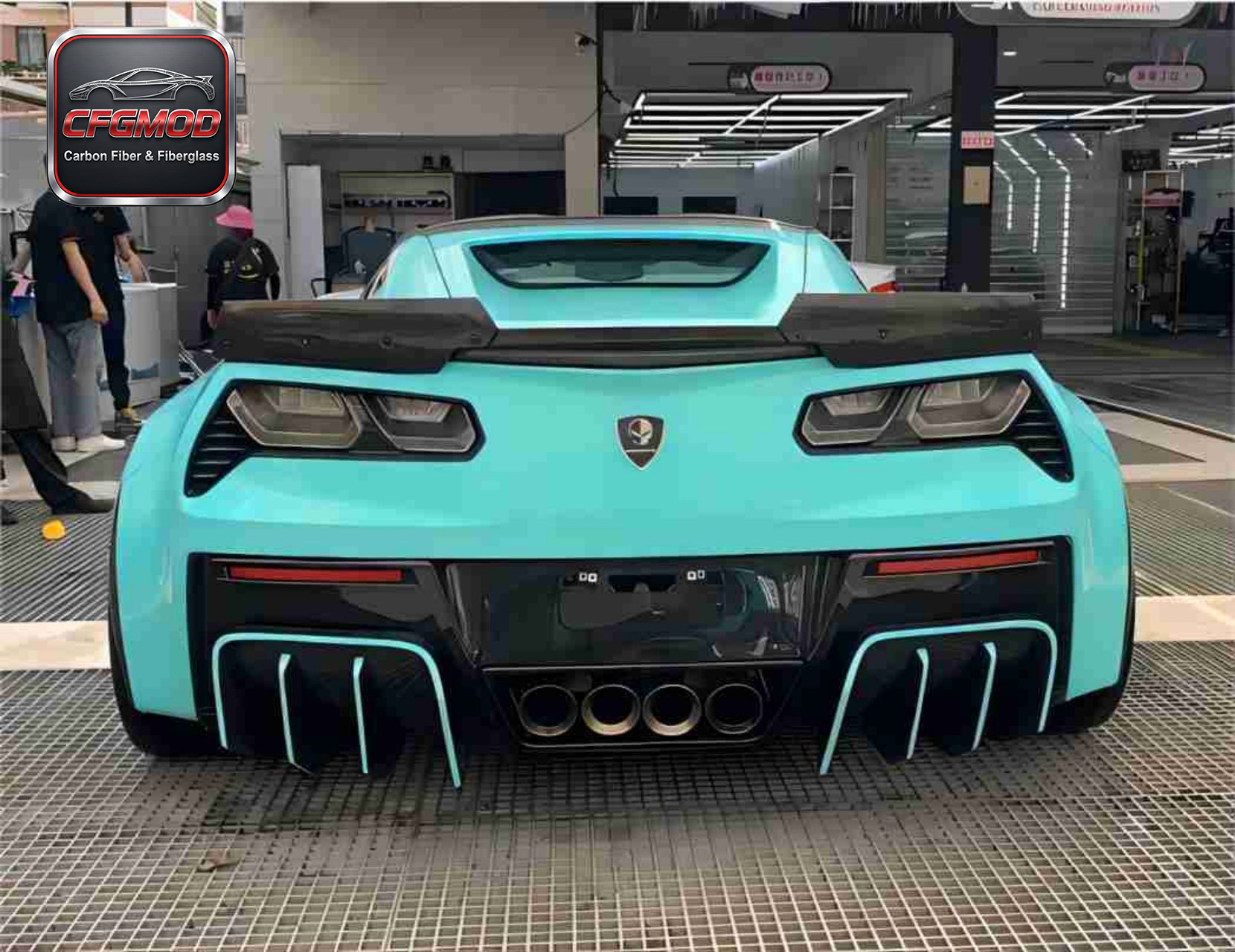 For Chevrolet Corvette C7 Z06 2014-2019 Carbon Fiber 2 Piece Rear Bumper Lip Rear Diffuser — 3