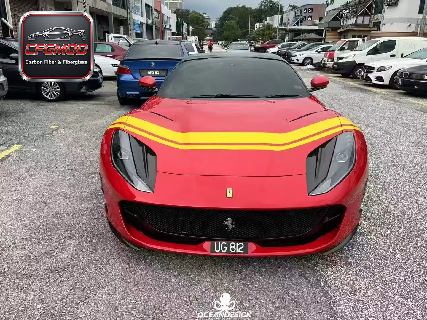 Carbon Fiber MSY Style Front Bumper Assembly with Resin Primer for Ferrari 812 2018+ — 1