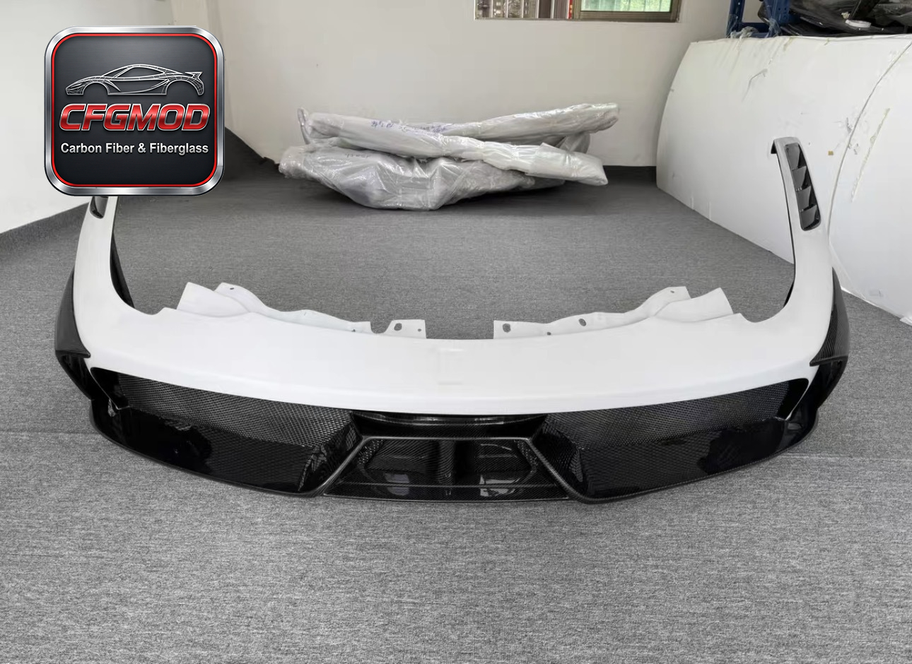 For Ferrari 458 SP Style Carbon Fiber FRP Primer Half Carbon Front Bumper Replacement — 1