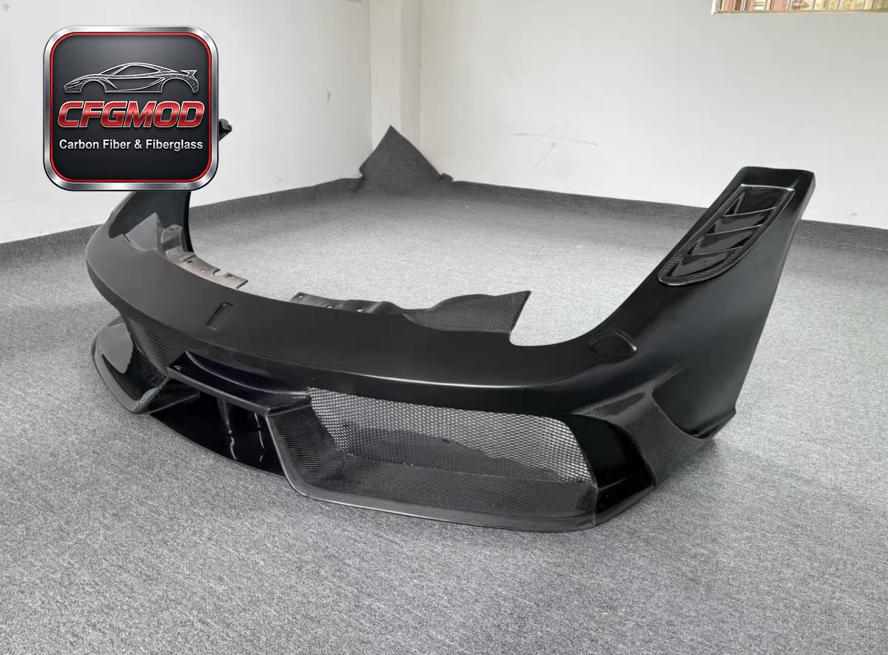 For Ferrari 458 SP Style Carbon Fiber FRP Primer Half Carbon Front Bumper Replacement — 3