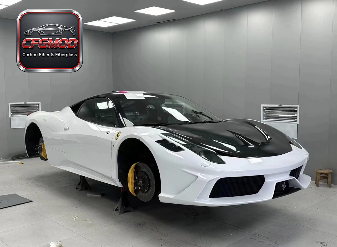 For Ferrari 458 SP Style Carbon Fiber FRP Primer Half Carbon Front Bumper Replacement — 8