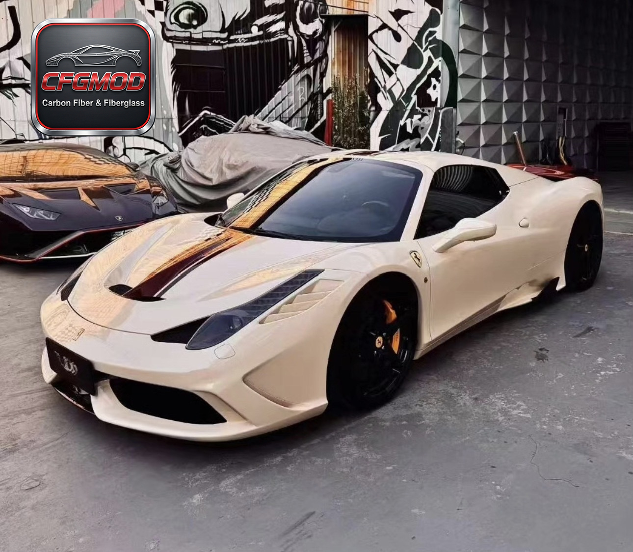For Ferrari 458 SP Style Carbon Fiber FRP Primer Half Carbon Front Bumper Replacement — 9