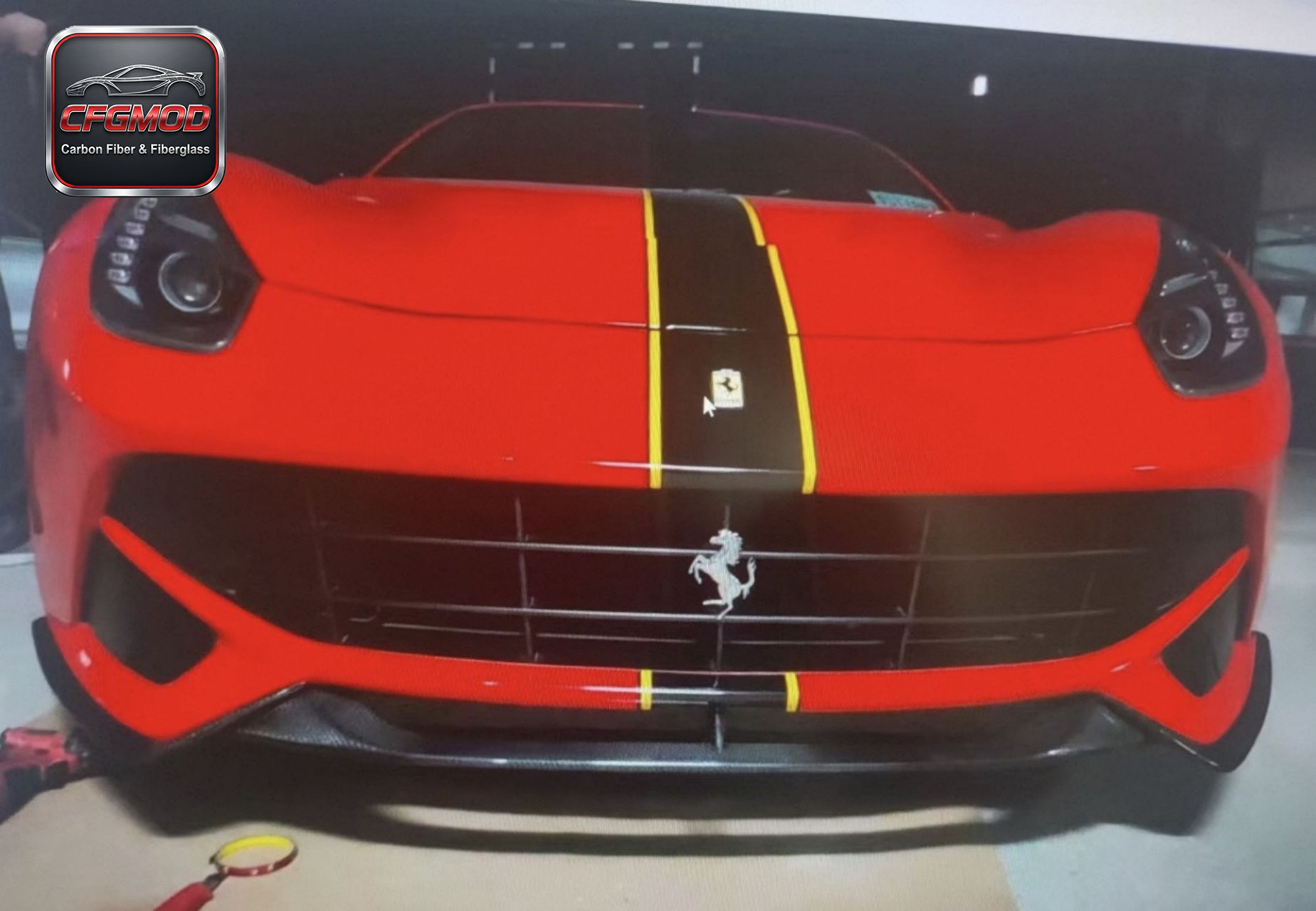For Ferrari F12 Berlinetta 2012-2017 Carbon Fiber 3 Piece Front Lip Splitter Front Bumper Spoiler — 1