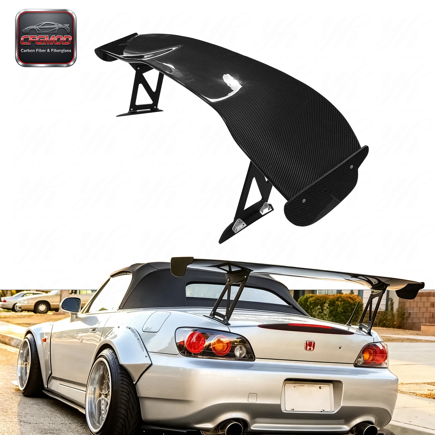 Carbon Fiber 3k Twill Weave High Gloss Rear Spoiler Wing for 1999-2002 S2000 AP1 AP2 JS RACING 1600MM TYPE-1 GT WING Single — 2