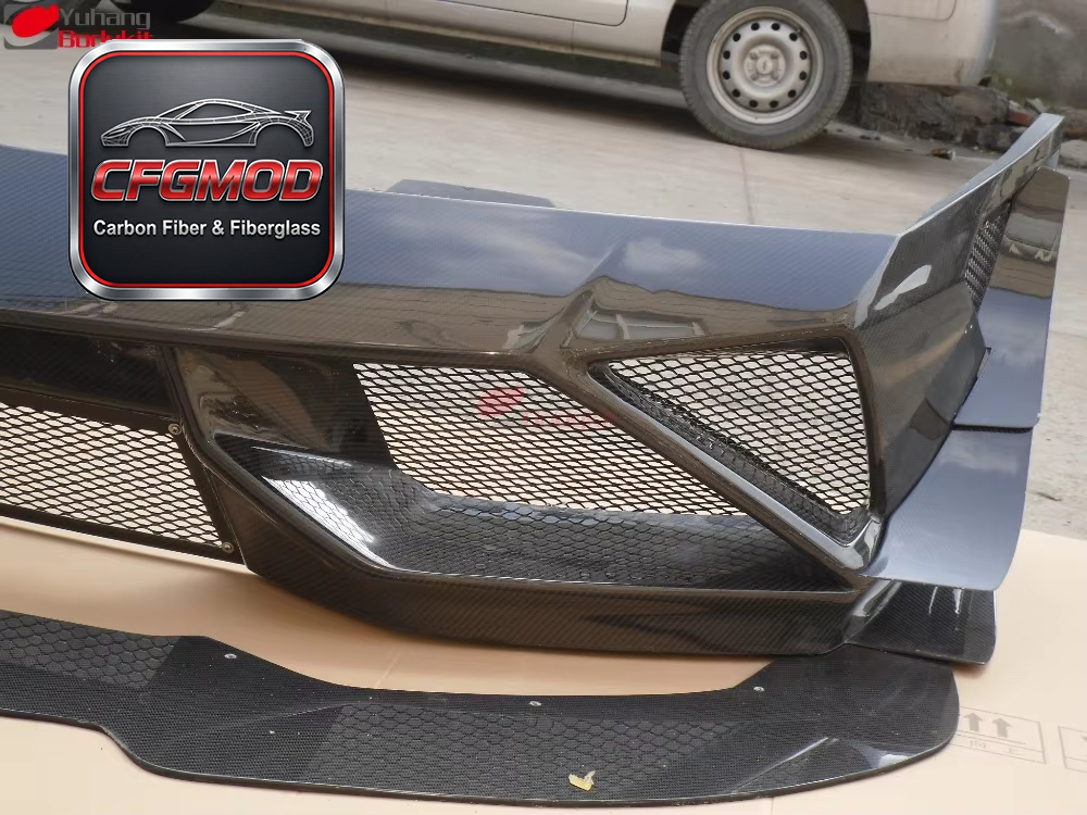 For 2008-2014 LP550 LP560 LP570 LP570-4 2013 Super Trofeo Racing Style Front Bumper w Canard & Diffuser Carbon Fiber — 1