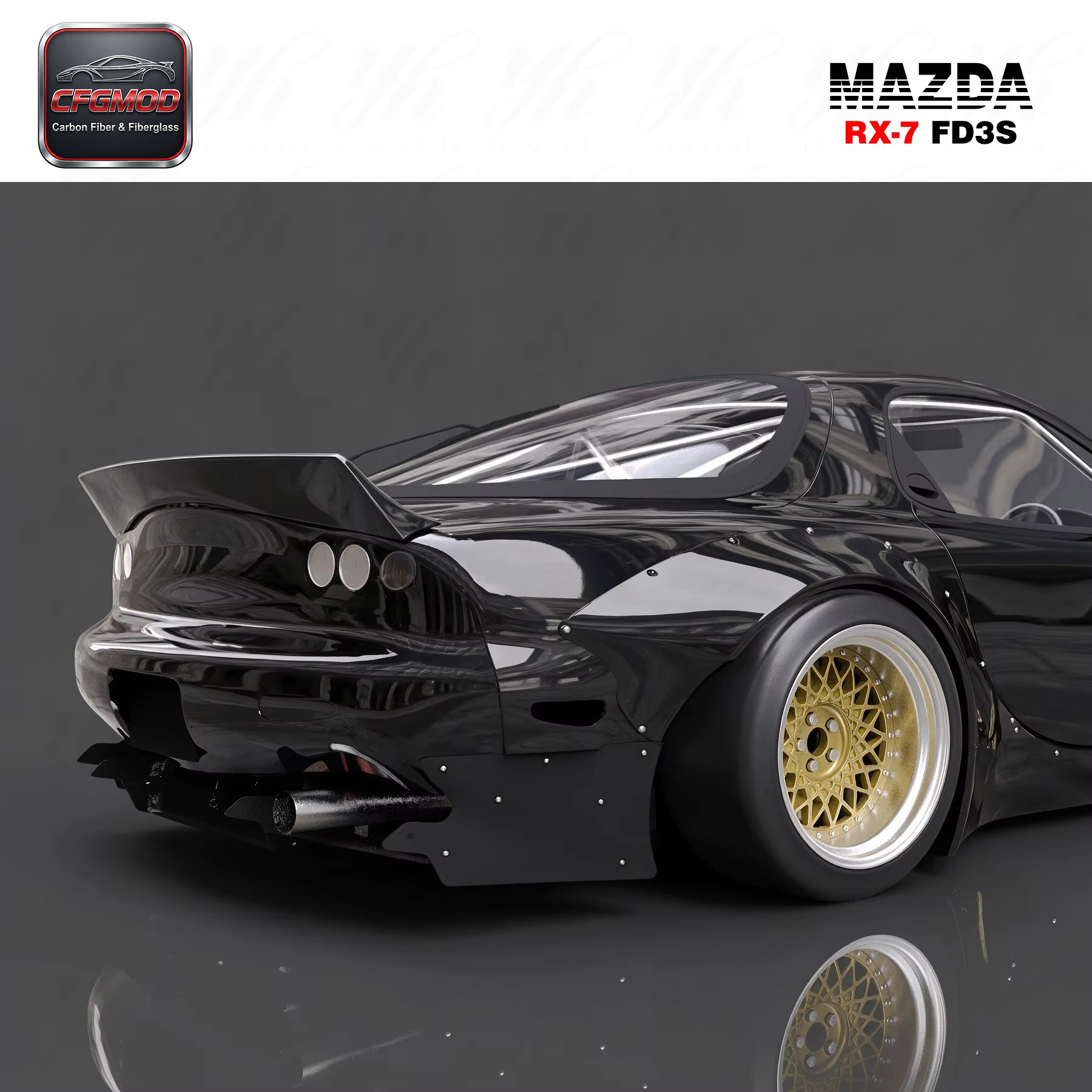 RB Style Carbon Fiber Rear Spoiler for RX7 FD3S Positioned on Rear Bumper — 5