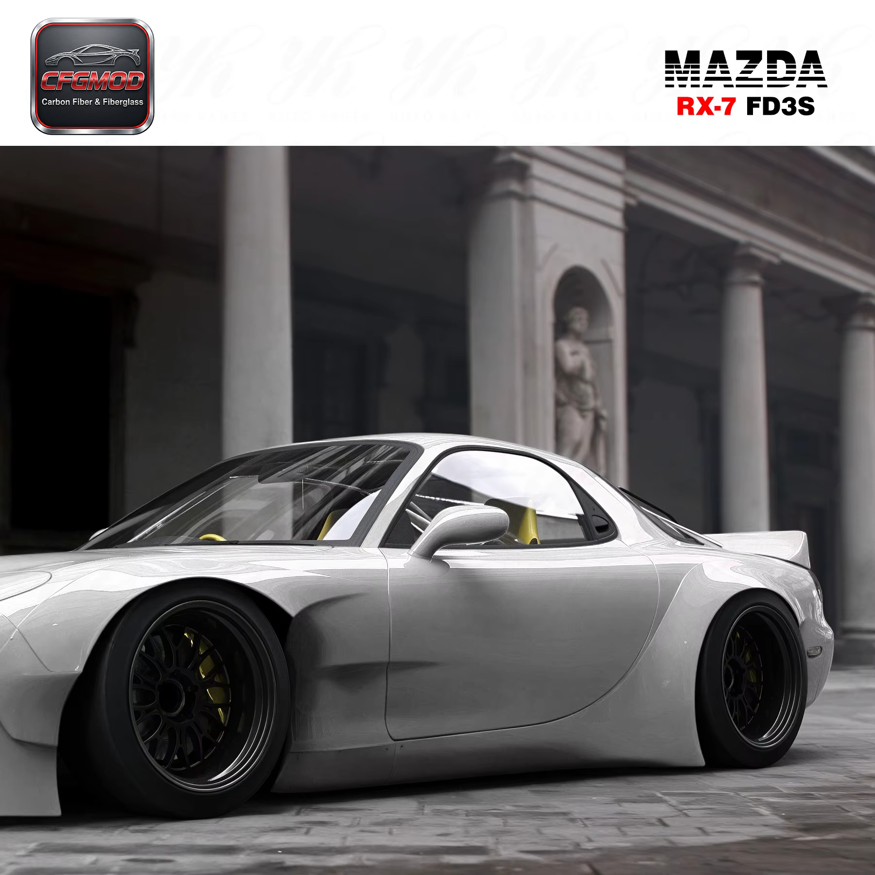 RB Style Carbon Fiber Rear Spoiler for RX7 FD3S Positioned on Rear Bumper — 10